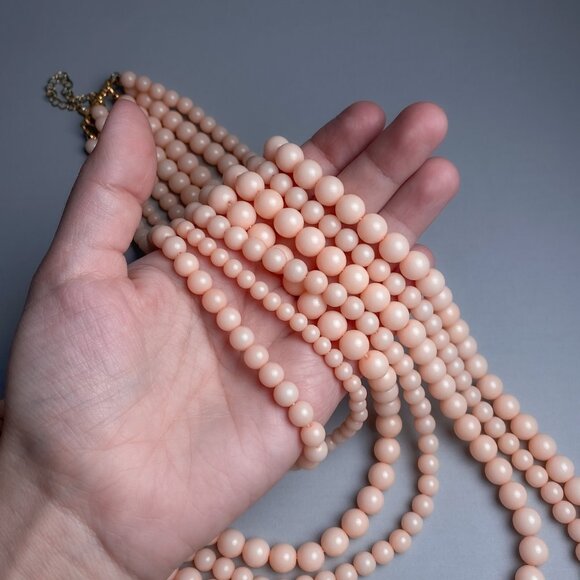 Baublebar Mutli Strand Layered Pastel Pink Peach Beaded Large Statement Necklace - Picture 11 of 12